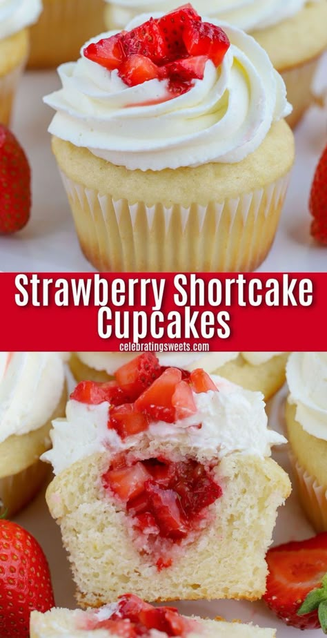 Strawberry Shortcake Cupcakes, Shortcake Cupcakes, Strawberry Cupcake Recipes, Rustic Wreaths, Delicious Cupcakes Recipes, Strawberry Shortcake Cupcake, Cupcake Business, Specialty Cupcakes, Rose Cupcake