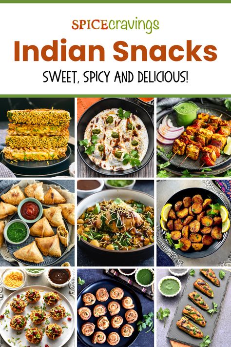 Quick and easy recipes for popular Indian snacks that are great for parties, holiday entertaining or an evening snack with a hot cup of chai. This snack list consists of some of the best Indian snacks that are sweet, spicy, tangy, and utterly delicious! Indian Food For Party, Indian Tea Party, Indian Party Snacks, Easy Starters Recipes, Indian Finger Food, Indian Party Food, Indian Food Party, Evening Snacks Indian, Easy Indian Appetizers