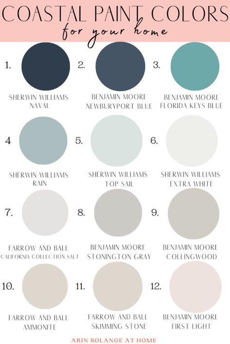 Coastal Living Room Paint, Coastal Paint Palette, Coastal Color Scheme, Living Room Paint Colors, Coastal Paint Colors, Coastal Paint, Beach House Colors, Coastal Color Palette, Modern Coastal Home