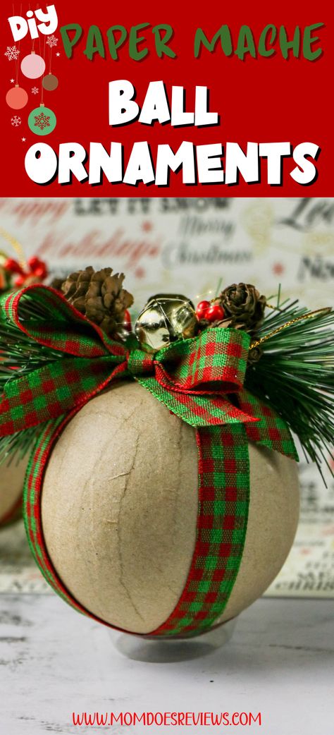 Easy Paper Mache Ball Ornaments - Mom Does Reviews Crafts With Foam Balls, Christmas Paper Balls, Paper Mache Ornaments Diy, Paper Mache Christmas Ornaments, Paper Mache Christmas, Easy Ornaments, Making Paper Mache, Paper Balls, Easy Christmas Ornaments