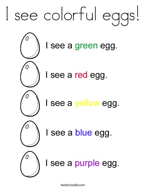 I see colorful eggs Coloring Page - Twisty Noodle Easter Preschool Worksheets, 3rd Grade English, Tot Schooling, Color Worksheets For Preschool, Egg Coloring Page, Christmas Learning, Home Day Care, Early Childhood Educator, Preschool Easter