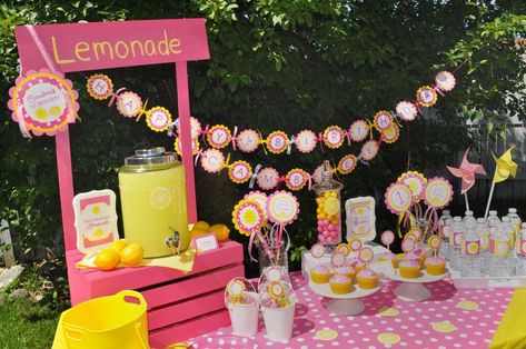 Lemonade and Sunshine Birthday Party Ideas | Photo 2 of 19 | Catch My Party Heaven Party, Lemonade Party Decorations, Pink Lemonade Stand, Sunshine Birthday Party, Lemonade Birthday, Birthday Party Drinks, Pink Lemonade Party, Sunshine Birthday Parties, Lemonade Party