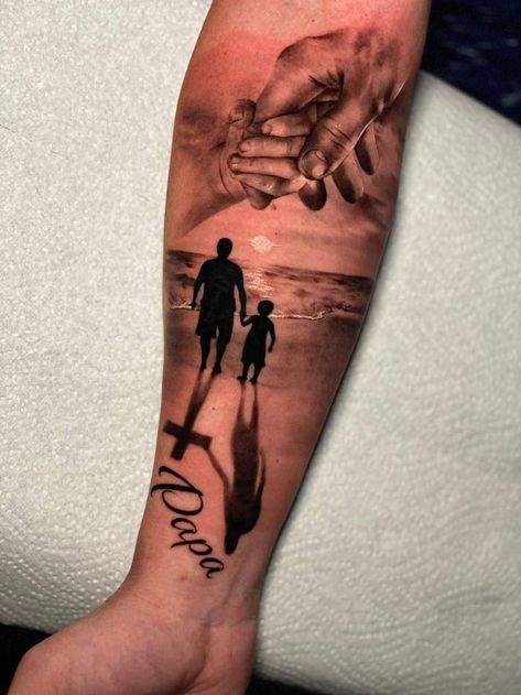 Baby Tattoo For Dads, Family Symbols, Rip Tattoos For Dad, Grandpa Tattoo, Father Son Tattoo, Forearm Cover Up Tattoos, Family Tattoo Ideas, Rip Tattoo, Totem Tattoo