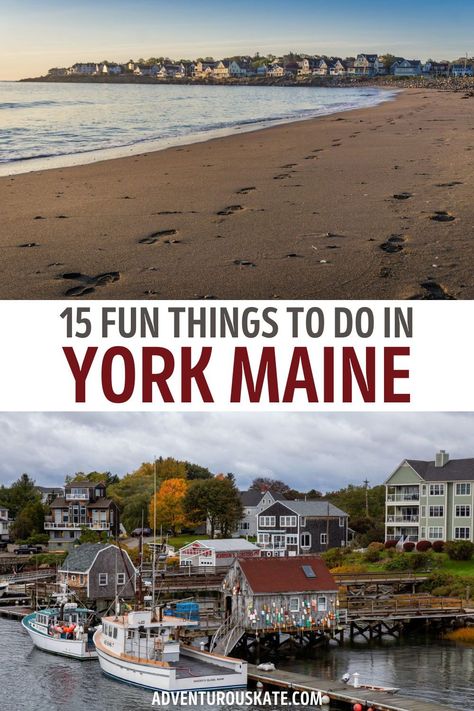 If you are planning a trip to Maine, don't miss out on the top things to do in York Maine. York is home to several locally-owned shops and cafes, and boasts a vibrant arts scene. The town also hosts several festivals and events throughout the year, like York Harvestfest. You'll also find that York is home to some of the best fine dining seafood restaurants in Maine, and you’ll find everything from lobster rolls to fresh oysters, so some of the best places to eat in York Maine make the list. What To Do In Maine, Maine Bucket List, York Beach Maine, Things To Do In Maine, Kittery Maine, Trip To Maine, Visit York, Bucket List Places To Visit, Travel Maine