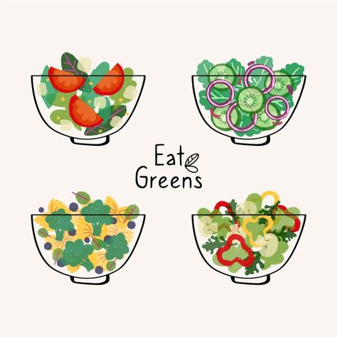 Greek Salad Illustration, Salad Bowl Illustration, Salad Graphic Design, Salad Drawing Illustration, Salad Illustration, Salad Drawing, Starbucks Illustration, Making Salad, Hummus Platter