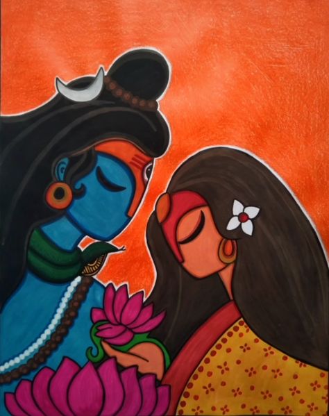 Shiv-Parvati ♥️🔱 painting 🎨🖌️  Pragya Arts 😇 Shiv Parvati Rangoli, Matli Decoration, Shiv Parvati Painting, Parvati Painting, Jamini Roy, Shiv Parvati, Rangoli Designs Simple Diwali, Ganesh Art Paintings, Bff Poses