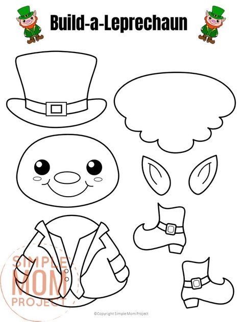 Looking for fun and easy St. Patrick's day leprechaun craft ideas? Check out this free printable build-a-leprechaun! He is perfect for kids of all ages including preschoolers and toddlers. With two versions of a full colored leprechaun template and a black and white leprechaun coloring sheet, he is sure to get everyone in the lucky spirit! #StPatricksDay #StPatricksDayCrafts #LeprechaunCrafts #Leprechaun #SimpleMomProject Printable Crafts For Preschoolers, Free Printable St Patricks Day Crafts, Free Printable St Patricks Day Activities, Leprechaun Coloring Pages For Kids, Leprechaun Pictures Free Printable, I Am Lucky Because Shamrock Template, Build A Printable, Printable St Patricks Day Crafts, March Art Activities For Kids