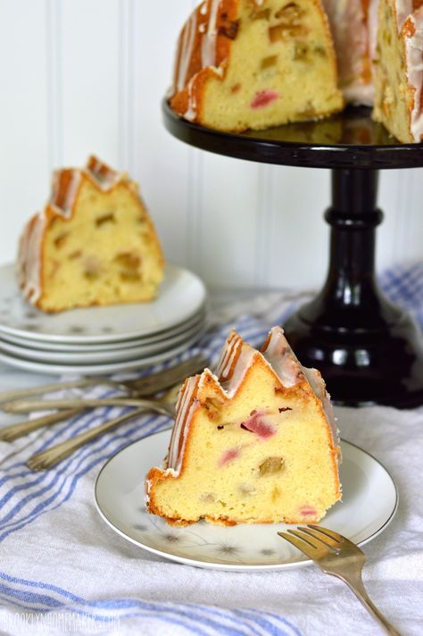 rhubarb pound cake bundt #bundtbakers | Brooklyn Homemaker Rhubarb Pound Cake, Pound Cake Bundt, Rhubarb Bundt Cake, Cake Bundt, Bundt Recipes, Rhubarb Desserts, Rhubarb Cake, Lemon Glaze, Rhubarb Recipes