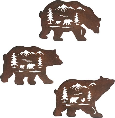 Amazon.com: Metal wall art decor deer bear moose in the forest pine tree, 9.3inch set of 3 Rustic Concise Decoration Hanging for living room bedroom bathroom indoor outdoor, Lodge, Hunting, Cabin Wall Décor, Brown Waiu : Toys & Games Balcony House, Metal Butterfly Wall Art, Cabin Wall Decor, Metal Statue, House With Balcony, Fence Art, Forest Decor, Kitchen Patio, Nature Style