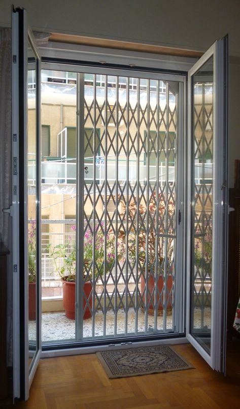 Mesh Grill Door, Sliding Grill Door Design, Safety Grill Design Window Bars, Sliding Door Balcony, Iron Gate Door, Grills Design, Window Grills, Home Window Grill Design, Door And Window Design