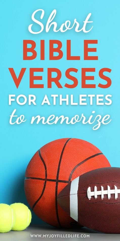 Combine your love for sports with your faith! These 10 short Bible verses for athletes will inspire you to push through challenges and achieve your goals. Pin for later and start memorizing today!" Scriptures For Sports, Sports Scripture Quotes, Sports Bible Verses Motivation, Softball Bible Verses, Basketball Bible Verse, Bible Verse For Sports, Sports Bible Verses, Bible Quotes For Athletes, Bible Verse For Athletes