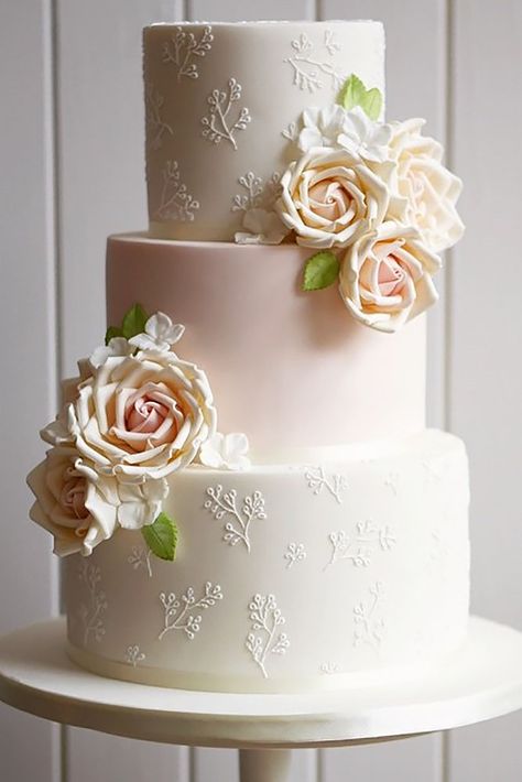 24 Simple Romantic Wedding Cakes ❤ These simple romantic wedding cakes are very stylish and has amazing floral decoration. See more: http://www.weddingforward.com/simple-romantic-wedding-cakes/ #weddings #cake Simple Romantic Wedding, Romantic Wedding Cakes, Super Torte, Vintage Pasta, Blush Wedding Cakes, Wedding Glamour, Cake With Flowers, Festive Food, Floral Wedding Cakes