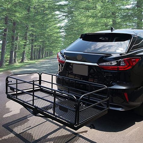 Amazon.com: OKLEAD 400 Lbs Heavy Duty Hitch Mount Cargo Carrier 60" x 24" x 14.4" Folding Cargo Rack Rear Luggage Basket Fits 2" Receiver for Car SUV Camping Traveling: Automotive Hilux Ln106, Camp Van, Hitch Mounted Cargo Carrier, Hitch Cargo Carrier, Suv Camping, Trailer Jacks, Best Trailers, Cargo Rack, Cargo Carrier