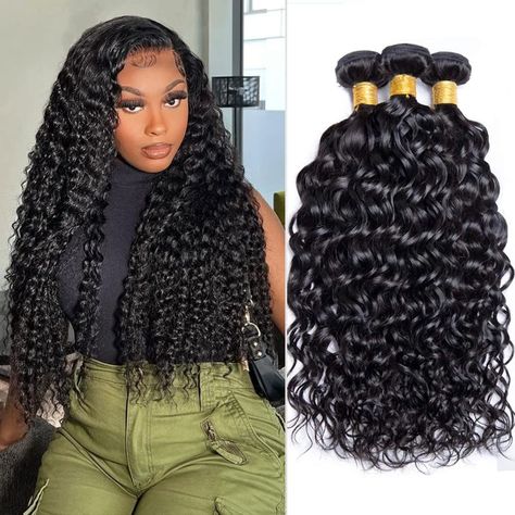 Borchan Water Wave Bundles Human Hair Extensions Longest Hair, Human Hair Color, Curly Hair Extensions, Color Water, Human Hair Bundles, Human Virgin Hair, Types Of Curls, Wave Hair, Peruvian Hair