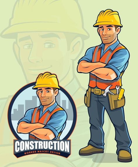 Construction Worker Character Design, Engineer Cartoon, Handyman Logo, Business Cartoons, Construction Logo Design, Construction Companies, Cartoon Mascot, Character Cartoon, Construction Logo