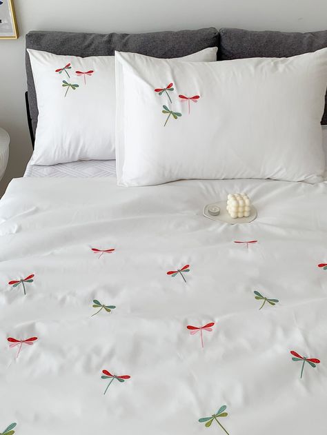 Dragonfly Embroidered Duvet Cover Set Without Filler | SHEIN USA Crochet Bedsheet, Crochet Bed Sheet, Bedsheet Ideas, Hand Embroidered Bedspread, Bed Sheets Sale, Embroidered Sheets, Bed Sheet Painting Design, Crochet Bed, Bed Cover Design