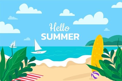 Summer vacation background | Free Vector #Freepik #freevector #background #summer #hand-drawn #wallpaper Vacation Background, Children's Book Layout, Sea Artwork, Abstract Wallpaper Design, Summer Illustration, Background Drawing, Canva Element, Summer Backgrounds, Landscape Background