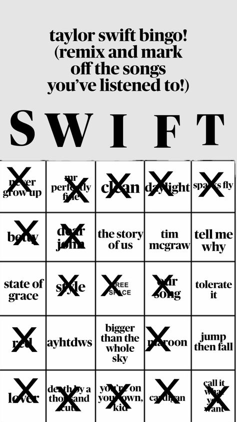 Taylor Swift bingo Taylor Swift Bingo, Taylor Swift Fan, Bingo, Growing Up, Taylor Swift, Swift, Songs