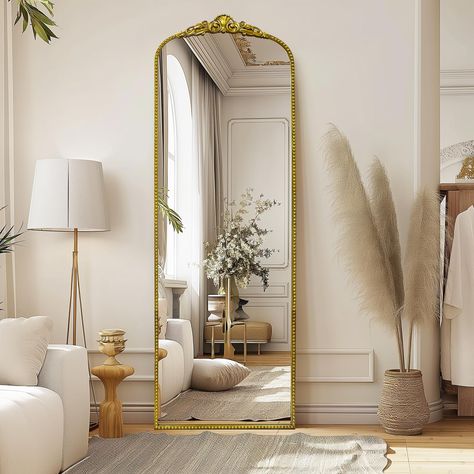 PRICES MAY VARY. Dimension - Antique Gold Baroque Arched Mirror with frame 22"X65" Vintage Design - This stunning piece combines the vintage appeal of traditional design with an ornate baroque style, providing a timeless beauty that will seamlessly complement any décor. Barque Style- Its ornate design, antique gold finish, and impeccable craftsmanship make it the perfect addition to any room. A statement piece that combines antique elegance with modern style. French country mirror will suitable Gilded Mirror Living Room, Arch Mirror In Living Room, Arched Gold Mirror, Gold Arched Mirror, Large Gold Framed Mirror, Tall Gold Mirror, Gatsby Home Decor, Pier Mirror, French Mirrors Antique