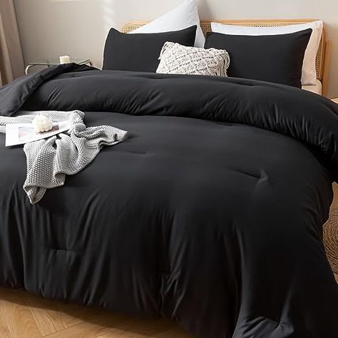 Amazon.com: ROSGONIA Black Comforter Twin, 1 Boho Black Comforter & 1 Pillowcase, Black Twin Comforter Set, Soft Lightweight Cozy Black Comforter Set Twin, Easy to Wash and Clean Black Bedding Twin for All Season : Home & Kitchen Black Comforter Sets, Simple Duvet Cover, Black Bed Set, Neutral Bohemian, Black Comforter, Twin Comforter Sets, Black Blanket, Lightweight Bedding, Twin Comforter