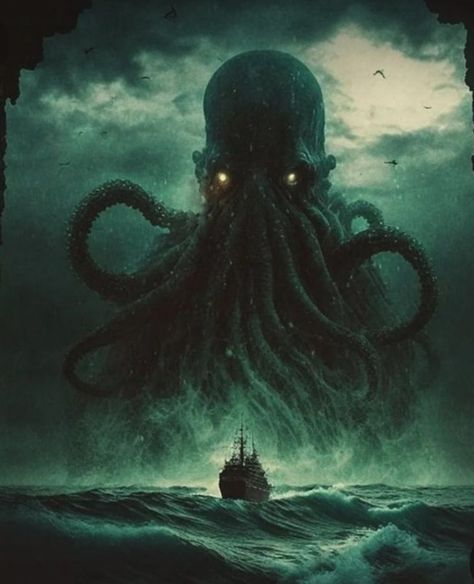 Scary Sea Creatures, Lovecraft Mythos, Ocean Creatures Art, Lovecraft Monsters, Kraken Art, Lovecraft Art, Cthulhu Art, Lovecraft Cthulhu, Lovecraftian Horror