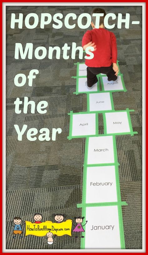 Great way to practice the months of the year and get the kids moving!  We drew pictures on each month to help the children remember the events/holidays/weather. Learning The Calendar Activities, Months Of The Year Activities Kindergarten, Months Of Year Activities, Months Of The Year Preschool Activities, Months Of The Year Game, How To Teach Months Of The Year, Months Of The Year Printables Free Preschool, Learning Months Of The Year, Calendar Activities For Kids