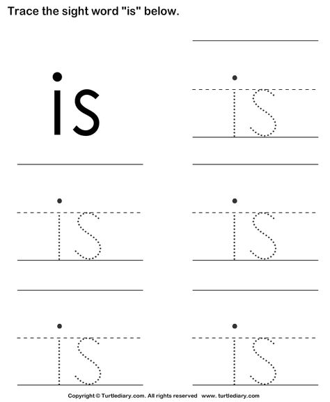 Download and print Turtle Diary's Sight Word Is Tracing Sheet worksheet. Our large collection of ela worksheets are a great study tool for all ages. Sight Word Worksheets Free Printables, Sight Words Worksheets, Two Letter Words, Preschool Sight Words, The Sight Word, Ela Worksheets, Cvc Words Kindergarten, Teaching Sight Words, Kindergarten Reading Worksheets