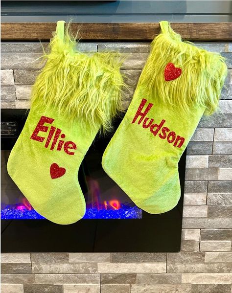 Personalized Stocking Grinchmas How the Grinch Stole Christmas Grinch Stocking - Etsy Grinch Mantle Decor, Grinch Christmas Stocking, Grinch Stocking, Grinch Decor, Decorated Stockings, Personalized Stocking, The Grinch Stole Christmas, Hosting Holidays, Christmas Grinch