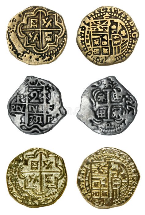 Pirate Coins. Doubloons and Reales, isolated , #spon, #Coins, #Pirate, #Doubloons, #isolated, #Reales #ad Pirates Gold, Pirate Coins, Pirate Treasure, Pirate Theme, Spanish Colonial, List Template, Tattoo Designs Men, Gold Coins, Archaeology