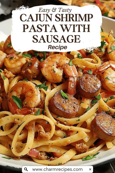 How to Make Cajun Shrimp Pasta with Sausage Cajun Sausage And Shrimp Skillet, One Pot Cajun Shrimp And Sausage Pasta, Cajun Shrimp Pasta With Sausage, Lazy Sunday Dinner, Cajun Shrimp And Sausage Pasta, Sausage And Shrimp Recipes, Cajun Shrimp And Sausage Fettuccine, Cajun Shrimp And Sausage, Shrimp And Sausage Pasta