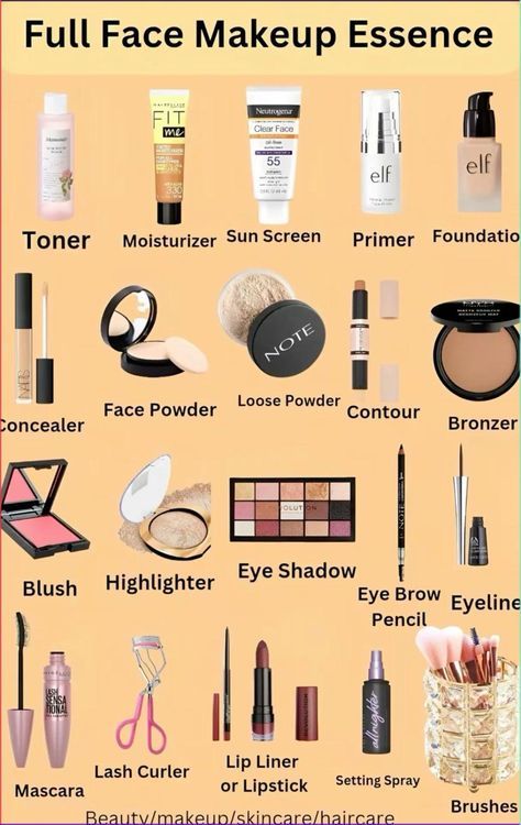 Beginner Makeup Kit Black Women, Makeup Products List For Beginners, Goth Makeup Tutorial Step By Step, Beginner Make Up Tutorial Step By Step, Step By Step Makeup For Beginners, Makeup Checklist, Makeup Cheat Sheets, Flawless Makeup Tutorial, Strobing Makeup