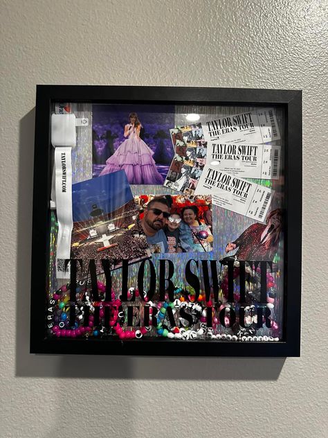 Taylor Swift Memory Box Ideas, Taylor Swift Shadow Box Ideas, Concert Shadow Box Ideas Kpop, Taylor Swift Concert Shadow Box Ideas, Eras Tour Shadow Box Background, Taylor Swift Eras Tour Keepsake, Eras Tour Shadow Box Ideas, Shadowbox Eras Tour, Concert Shadow Box Ideas