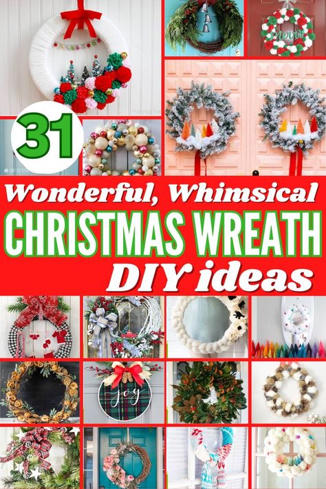 grid with 19 examples of beautiful DIY Christmas wreath ideas Wreath Decorating Contest Ideas, Funny Christmas Wreaths, Creative Christmas Wreaths, Easy Diy Christmas Wreath Ideas, Christmas Ornament Wreath Diy, Simple Christmas Wreath Ideas Easy Diy, Whimsical Christmas Wreath, Homemade Wreaths Diy, Christmas Door Wreaths Diy