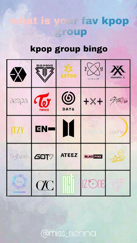 bingo Give Me A Kpop Group And I'll Tell You, Kpop Groups Names List, Blackpink Crafts, Kpop Bingo, Kpop Group Names, Group Names Ideas, Group Names, Cute Cat Drawing, Names Ideas