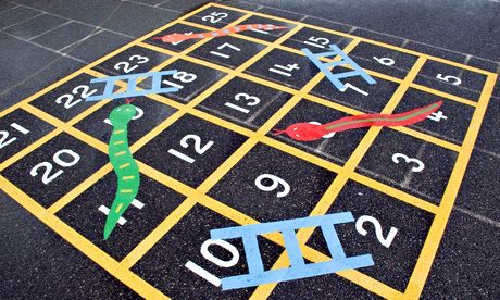 Snakes & Ladders - Traditional board games can help develop student learning across the curriculum. Lifesize Board Games Diy, Snakes And Ladders Printable, Preschool Families Activities, Floor Games, Jumbo Games, Snakes Ladders, School Carnival Games, Jolly Phonics Activities, Playground Painting