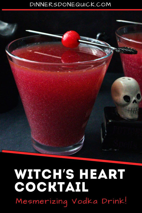 Transform your Halloween party with this enchanting Witch's Heart Cocktail! This shimmering vodka drink is the perfect mix of eerie and mesmerizing, making it an instant hit. Featuring a deep red hue, it's a show-stopper that’s easy to make but hard to forget. Serve this mystical cocktail at your Halloween bash and watch your guests get spellbound! #WitchsHeartCocktail #VodkaHalloweenDrink #SpookyCocktails #HalloweenCocktails #ShimmerCocktail Witches Heart Cocktail, Red Mixed Drinks Alcohol Halloween, Blood Red Cocktails, Red Halloween Cocktails Recipes, Halloween Glitter Drinks, Halloween Shrimp Cocktail, Emo Cocktails, Halloween Drinks With Vodka, Halloween Cocktails Easy Vodka