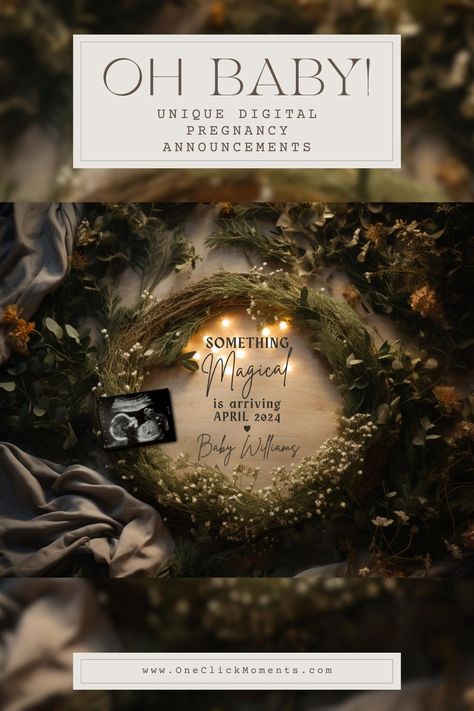 Announce your pregnancy in a unique way with our Magical Garden pregnancy announcement. This enchanting magic-themed reveal captures the essence of nature, plants, floral wreaths and fairy gardens. Share your baby news on social media with friends and family. Editable Template. Whimsical Gender Reveal, Lord Of The Rings Pregnancy Announcement, Neutral Pregnancy Announcement, Ash Baby, Neutral Nature, Ginger Babies, Magic Theme, Gender Reveal Themes, Baby News