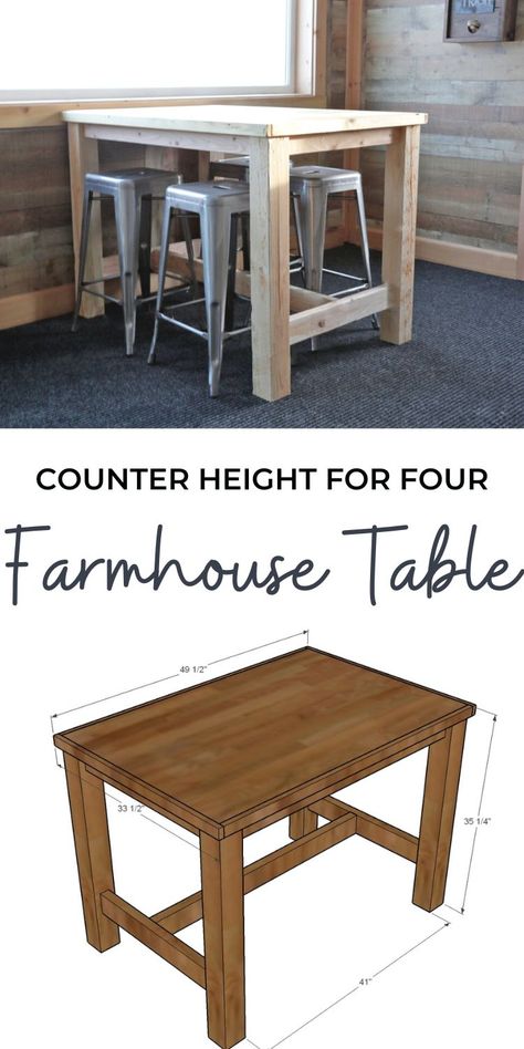 Bar Height Kitchen Table Plans, Diy Table With Shelves, Diy Tall Table Easy, Farmhouse Tables Diy, Wood Work Table Design, Diy 2 Person Table, Counter High Dining Table Farmhouse, Diy Small Kitchen Table How To Build, Diy Small Farmhouse Kitchen Table