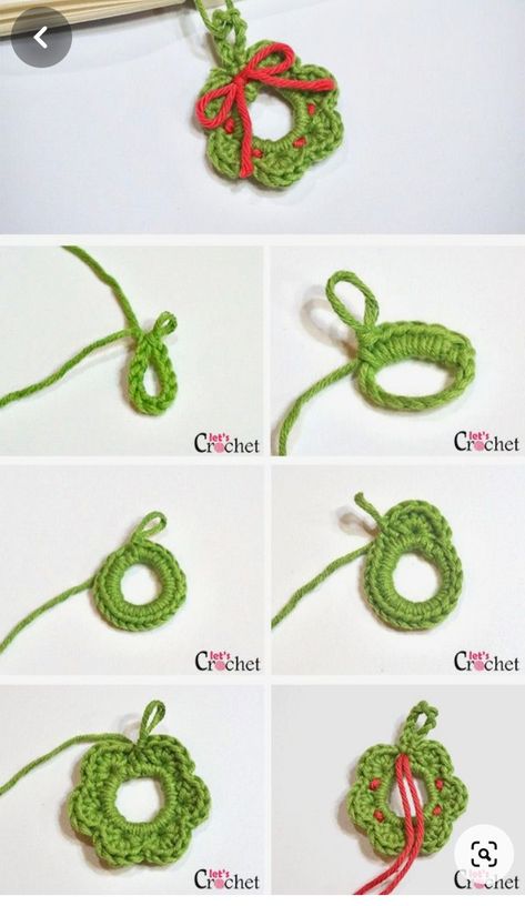 Easy Crochet Xmas Decorations, Mini Crochet Christmas Ornaments, Simple Crochet Christmas Ornaments, Crochet Christmas Wreaths, Mini Crochet Christmas, Crochet Christmas Garland, Crochet Christmas Wreath, Crochet Colorful, Getting Ready For Christmas