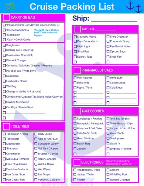 Cruise Packing List Cruise Savvy.pdf 10 Day Cruise Packing List, Cruise Bathroom, Bathroom List, Packing List Free Printable, Cruise Packing Checklist, Cruise Checklist, Cruise Packing List, Cruise Ideas, Cruise Packing