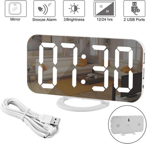 Digital LED Alarm Clock With USB Ports Led Alarm Clock, Clever Gadgets, Electric Clock, Best Amazon Products, Mirror Surface, Radio Alarm Clock, Digital Clock, Decoration For Home, Digital Clocks