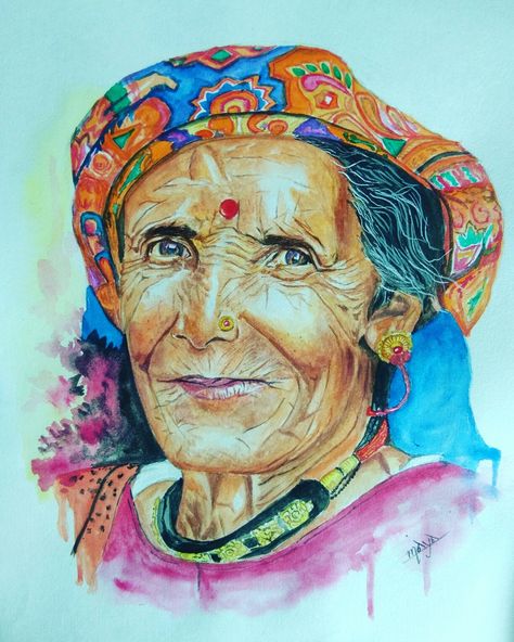 Watercolor portrait of a lady of uttarakhand Anime Face Shapes, Anime Face, Watercolor Portrait, Dehradun, Old Woman, Watercolor Portraits, A Lady, Face Shapes, Watercolor Art