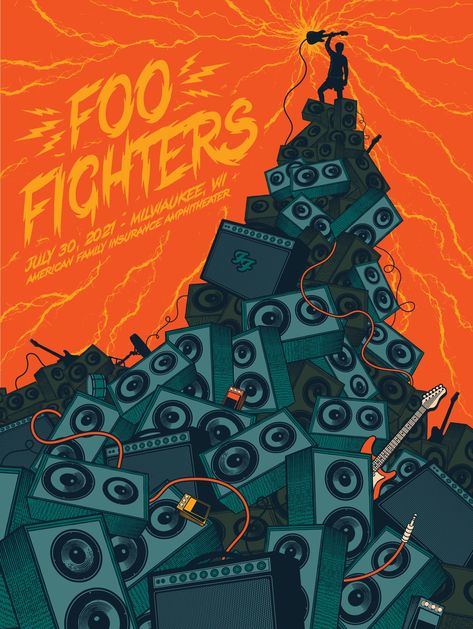 Foo Fighters Poster Art, Foo Fighters Concert Poster, Foo Fighters Poster, Music Themed Decor, Concert Poster Design, Poster Artist, Screen Print Poster, Music Room Decor, Buy Posters