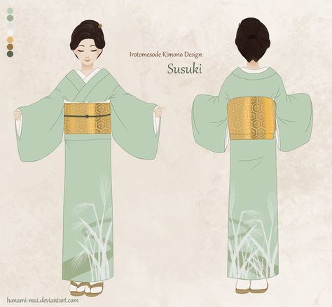 Green Kimono Traditional, Kimono Drawing, Tutorial For Drawing, Kimono Tutorial, Learn Japan, Kimono Traditional, Japanese Traditional Clothing, Green Kimono, Manga Poses