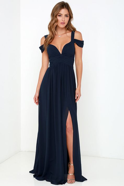 Bariano Ocean of Elegance Navy Blue Maxi Dress Midnight Blue Dress, Navy Blue Maxi Dress, Maxi Dress Prom, Dress Chiffon, Chiffon Bridesmaid, Maxi Dress Blue, Trendy Dresses, Fancy Dresses, Prom Dresses Long