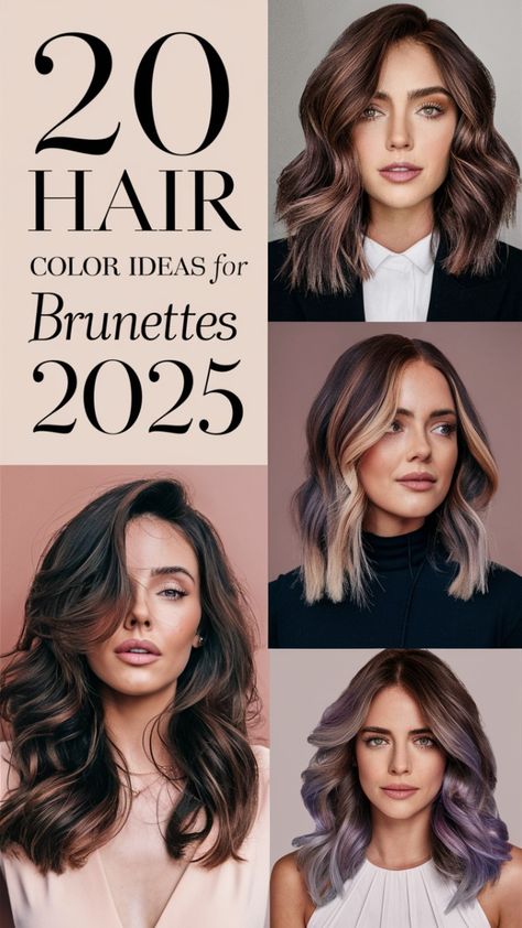 Looking for trendy hair color ideas for brunettes 2025? This season focuses on cool, dark brown shades mixed with highlights and balayage. Embrace edgy, fun colors like red and light blonde, or keep it classic with deep black tones. Ideal for short, straight, or curly hair, these ideas are perfect for brunettes who want to stand out in fall and winter. Professional Vibrant Hair, Brown Hair Colors On Short Hair, Brown Multi Tone Hair, Brunette And Auburn Hair, Hair Highlights For Dark Hair Straight, Trending Haircolor Fall 2024, 2025 Brunette Hair, Brown Hair With Highlights 2024, Hair Color Ideas For Brunettes Winter 2024