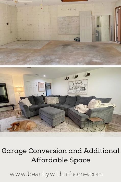 Cheap Garage Conversion, Connect Garage To House, Garage Turned Into Family Room, Garage Conversion Ideas Before And After, Single Car Garage Conversion, 2 Car Garage Conversion, Garage Turned Into Living Space, Garage Into Living Space, Garage Room Conversion