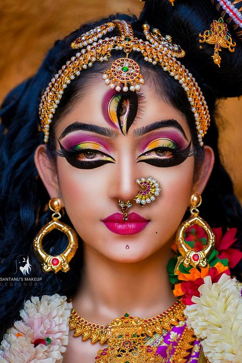 #Conceptual #Makeup #Hairstyle #Beauty #Goddess #Devine #Mythological #Durga #Adishakti Navaratri Devi Makeup, Durga Maa Makeup Look, Durga Goddess Beautiful, Fantasy Makeup Goddesses, Durga Makeup Look, Shiva Makeup, Fantasy Makeup Ideas Creative, Goddess Eyes, Conceptual Makeup