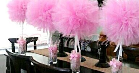 DIY Tulle Topiary Centerpieces - Create a "wow factor" for your special event, with these darling Tulle Topiary Centerpieces! The perfect decoration statement p... Tulle Centerpiece, Topiary Centerpieces, Fiesta Shower, Diy Tulle, Branch Centerpieces, Budget Baby Shower, Diy Pom Poms, Diy Wedding Table, Trendy Baby Shower Ideas