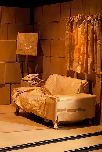 Cardboard set - Lounge | Images of one of the cardboard room… | Flickr Cardboard Interior Design, Cardboard Set Design, Cardboard Aesthetic, Theatre Decorations, Cardboard Props, Set Design Theatre, Preschool Art Activities, Keep The Lights On, Cardboard Furniture